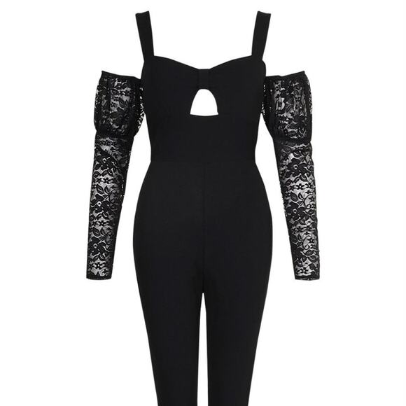 Boohoo Plus PUFF SLEEVE LACE JUMPSUIT Size 14 - Picture 2 of 6